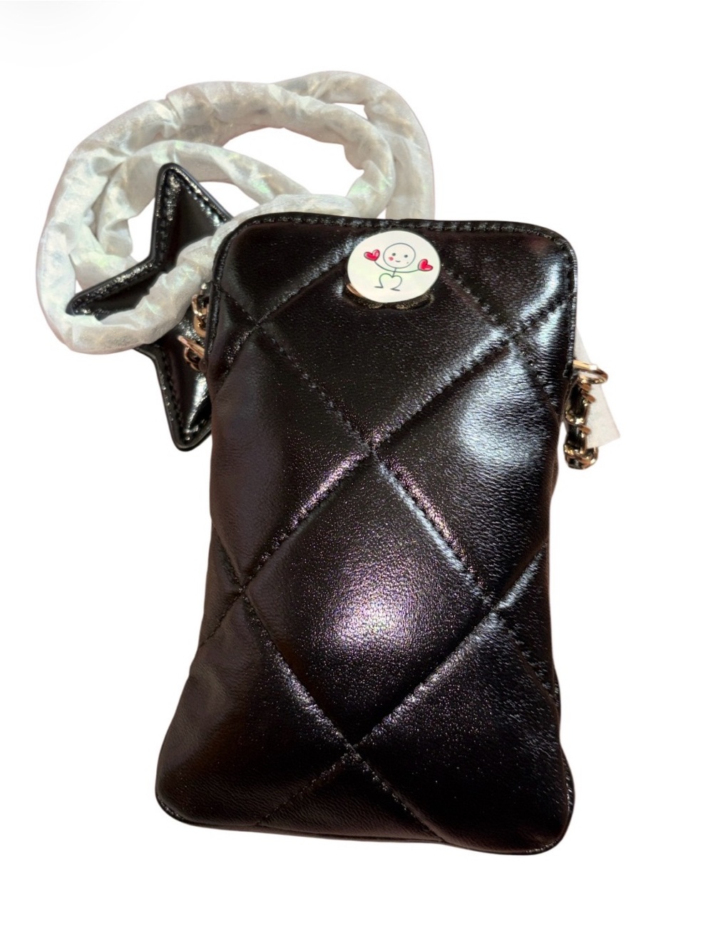 Quilted CC Soft Leather Black Crossbody Phone Pouch